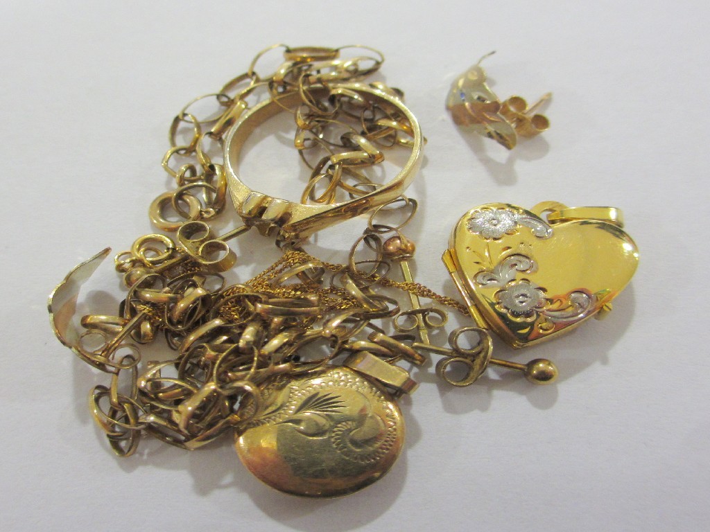 Appraisal: Two ct gold lockets neckchains etc Approximately gms