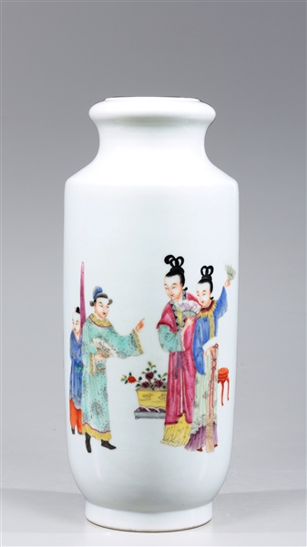 Appraisal: Fine Chinese Famille Rose enameled Rouleau form porcelain vase with