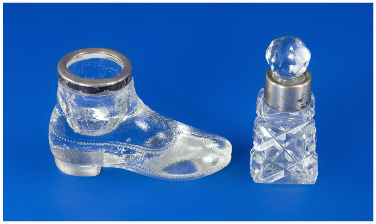 Appraisal: Edwardian Silver Mounted Match Striker Realistically Modelled Ladies Glass Boot