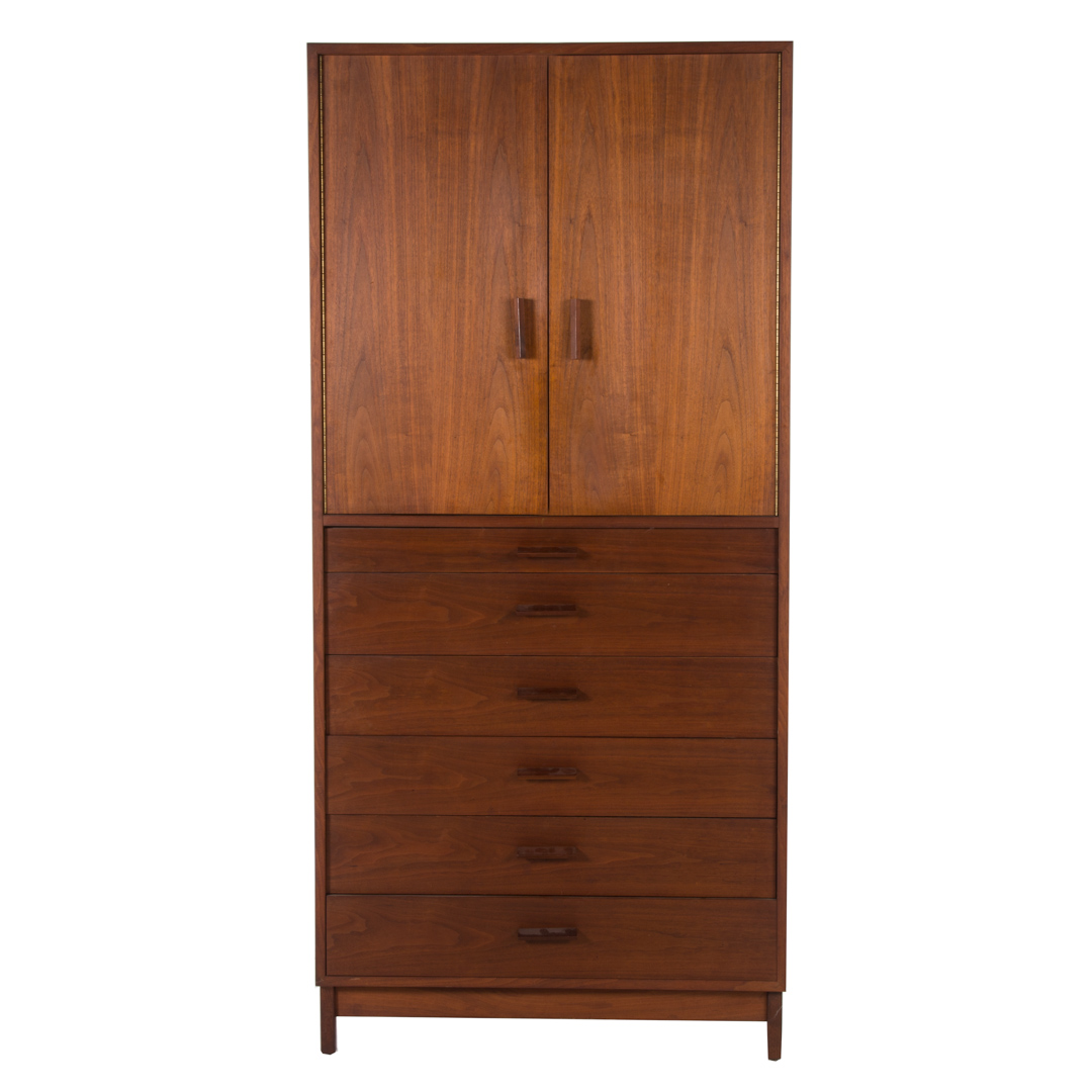 Appraisal: Danish Modern walnut wardrobe th century cupboard with shelves and