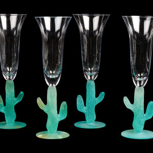 Appraisal: A Set of Four Daum Pate-de-Verre Cactus Champagne Flutes Height