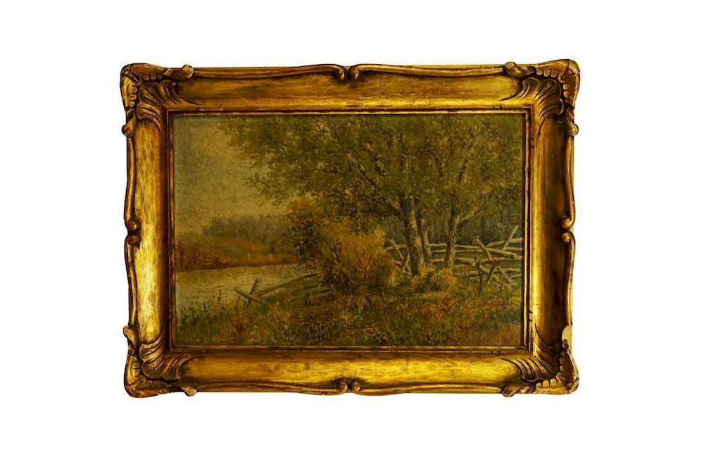 Appraisal: Landscape Painting Landscape Painting Landscape painting with trees and fence