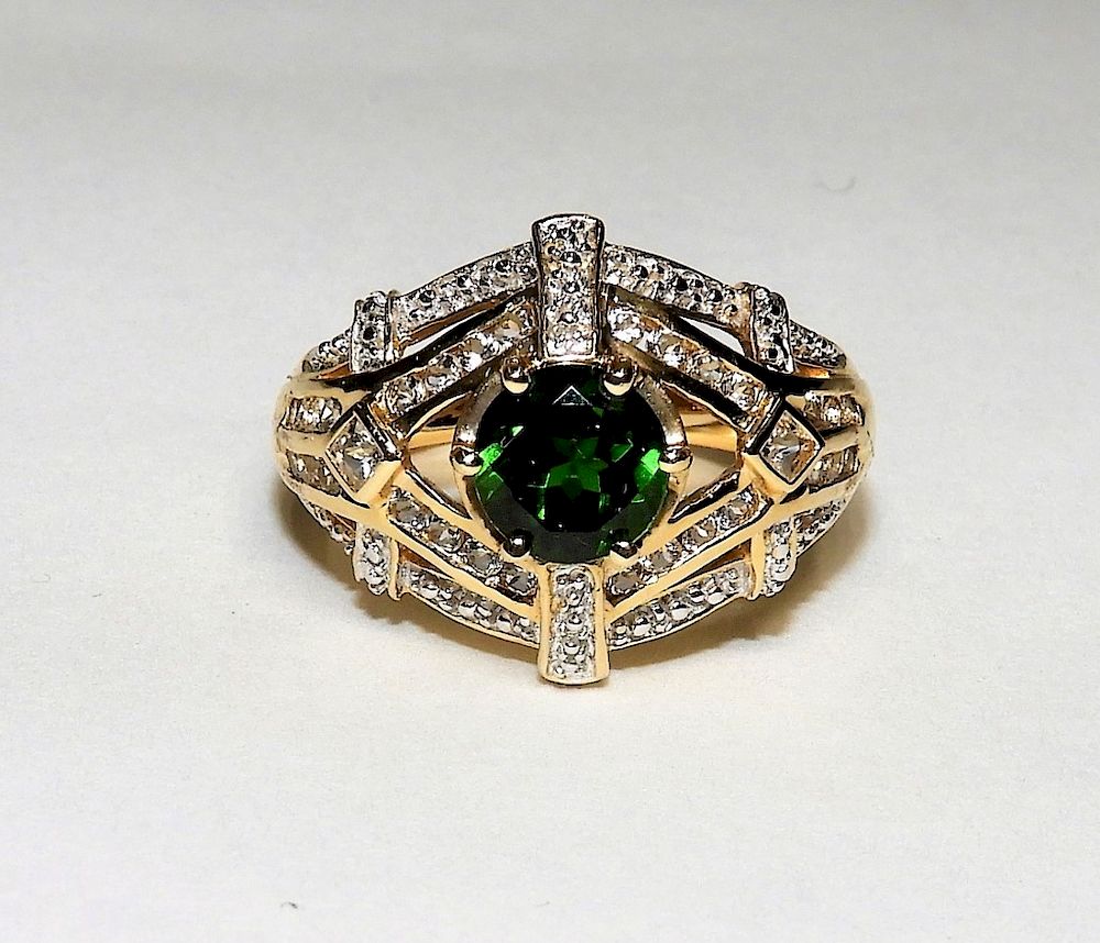 Appraisal: Emerald White Sapphire Lady's K Gold Ring China Contemporary Round