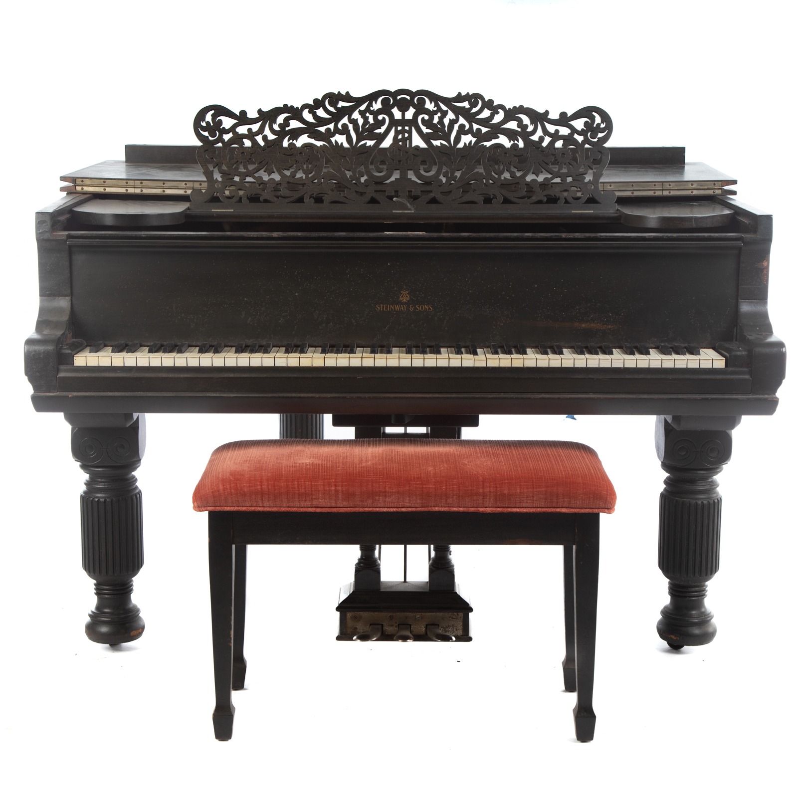 Appraisal: STEINWAY SONS EBONIZED GRAND PIANO BENCH Circa serial ebonized case