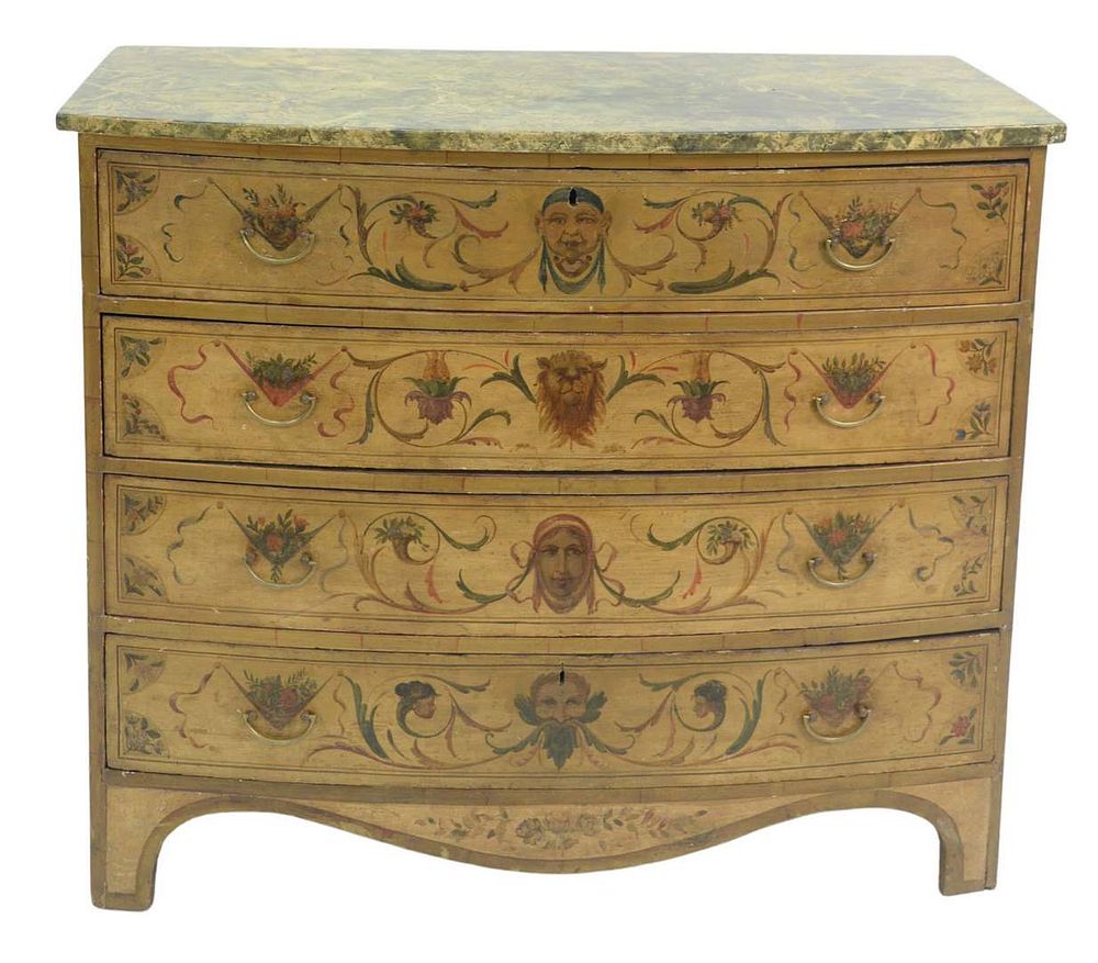 Appraisal: Federal Bow Front Four Drawer Chest having faux painted top