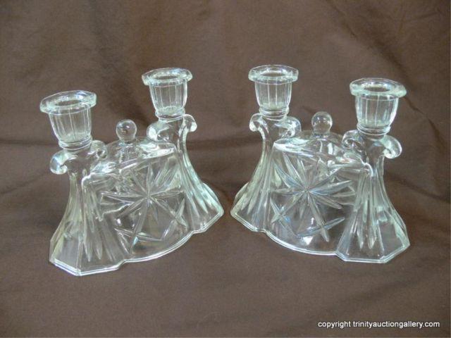 Appraisal: Vintage EAPG Pair of Double Candle Holders - Early American