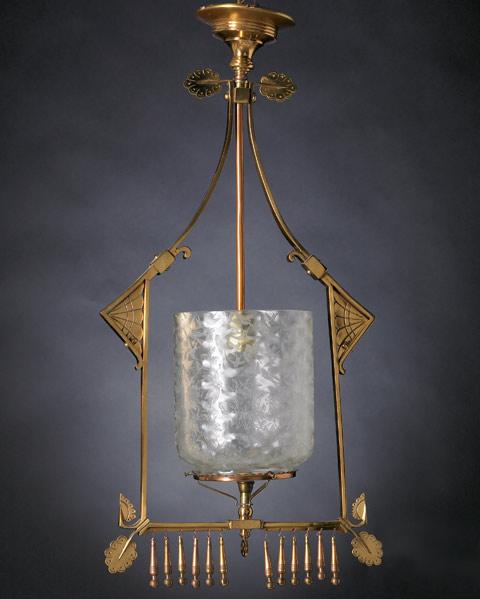 Appraisal: VICTORIAN LIGHTING Aesthetic style gas and electric hall-type brass chandelier