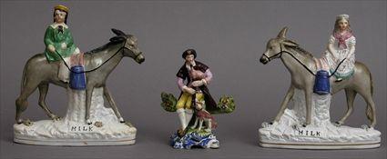 Appraisal: PAIR OF STAFFORDSHIRE DONKEY GROUPS AND A FIGURE OF A