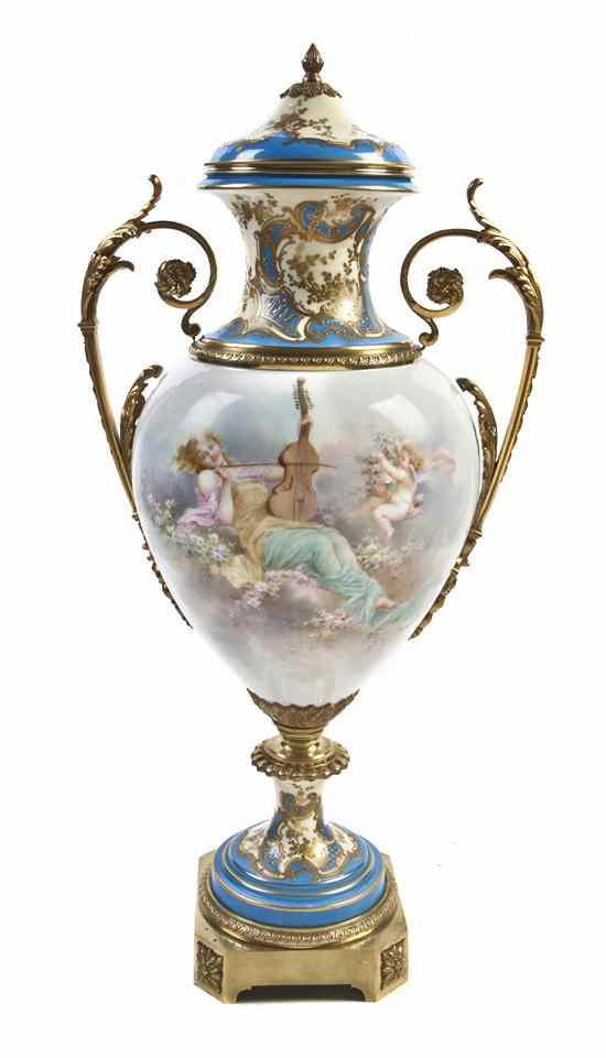 Appraisal: A Sevres Style Porcelain and Gilt Bronze Mounted Urn of