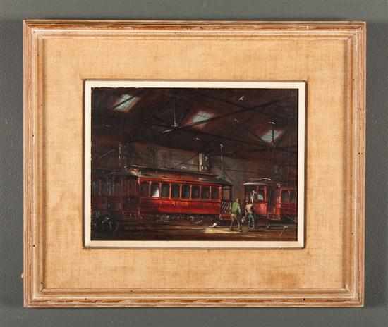 Appraisal: Melvin Miller American - Streetcars oil on panel signed and