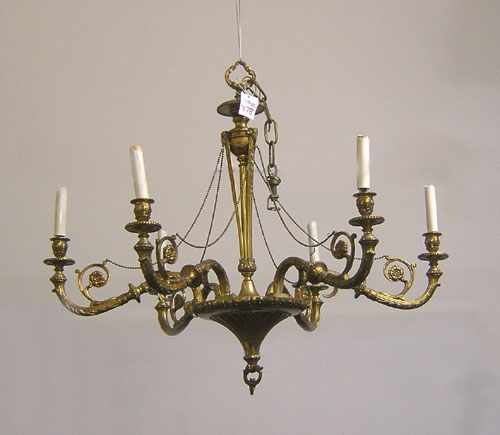 Appraisal: Gilt metal arm chandelier h x w