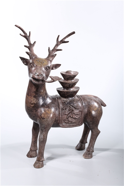 Appraisal: Chinese bronze stag with gilt incised designs x x approx