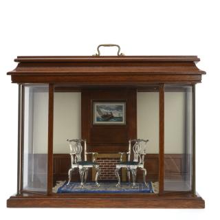 Appraisal: American interior diorama with silver chairs American interior diorama with