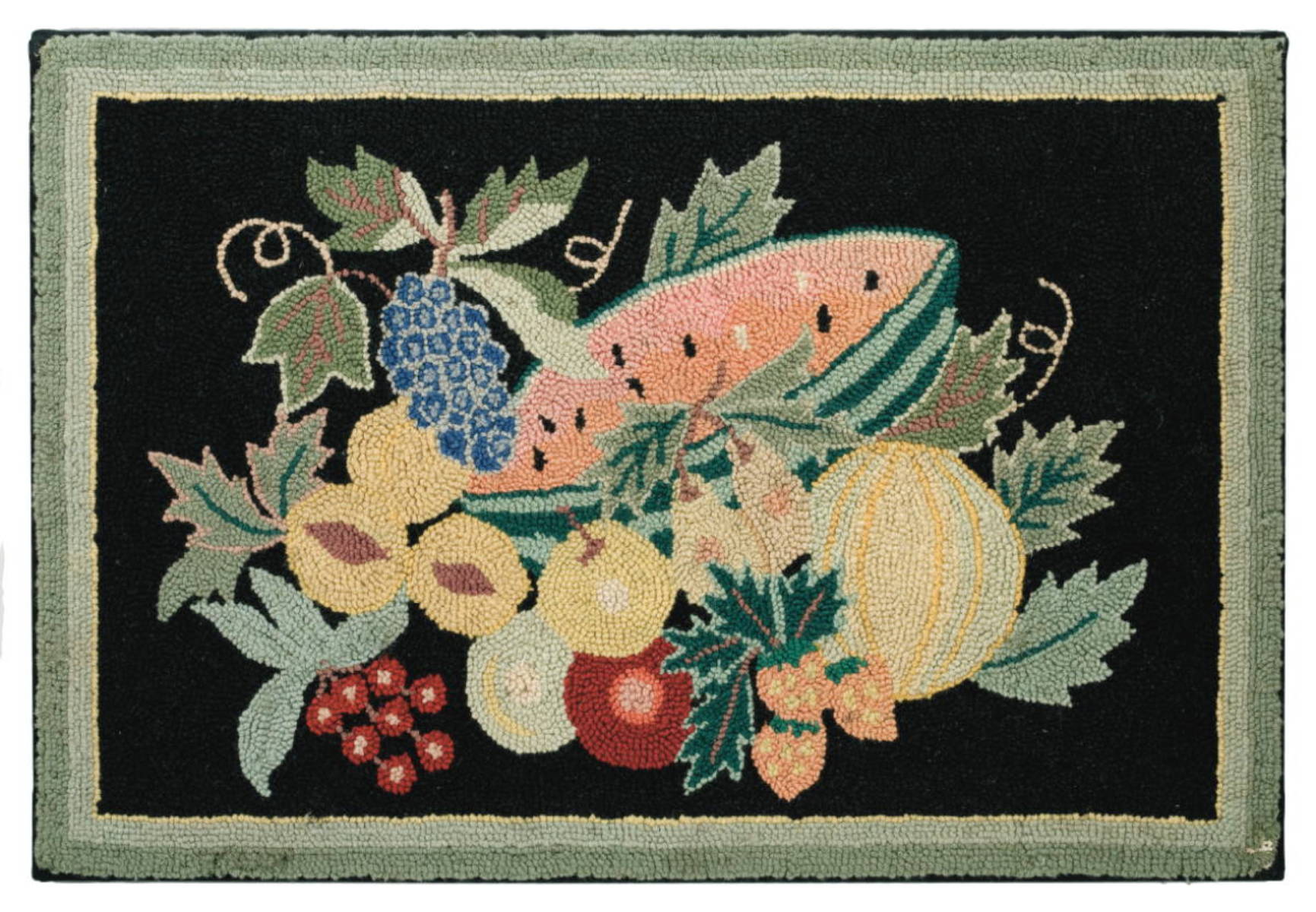 Appraisal: RECTANGULAR HOOKED RUG WITH A STILL-LIFE ARRANGEMENT OF FRUIT ON