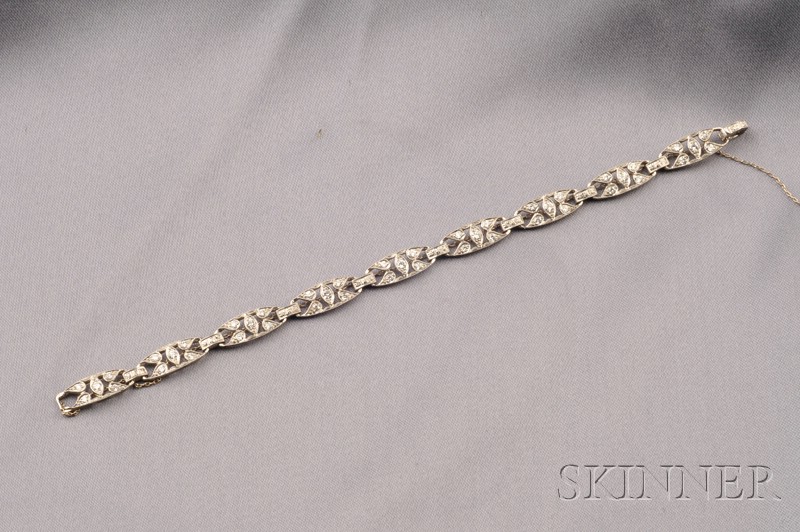 Appraisal: Art Deco Platinum and Diamond Bracelet Waslikoff composed of foliate