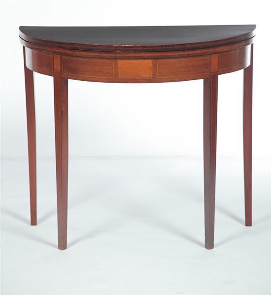 Appraisal: INLAID HEPPLEWHITE-STYLE CARD TABLE American th century mahogany and light