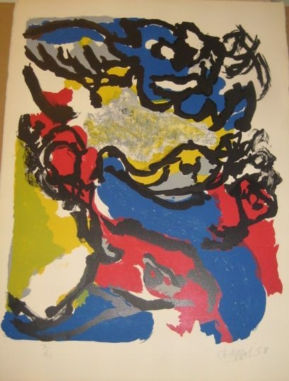 Appraisal: KAREL APPEL Abstract Composition Color lithograph and screenprint x mm