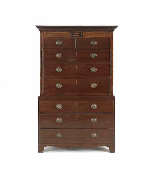 Appraisal: George III mahogany chest on chest ca with boxwood inlay