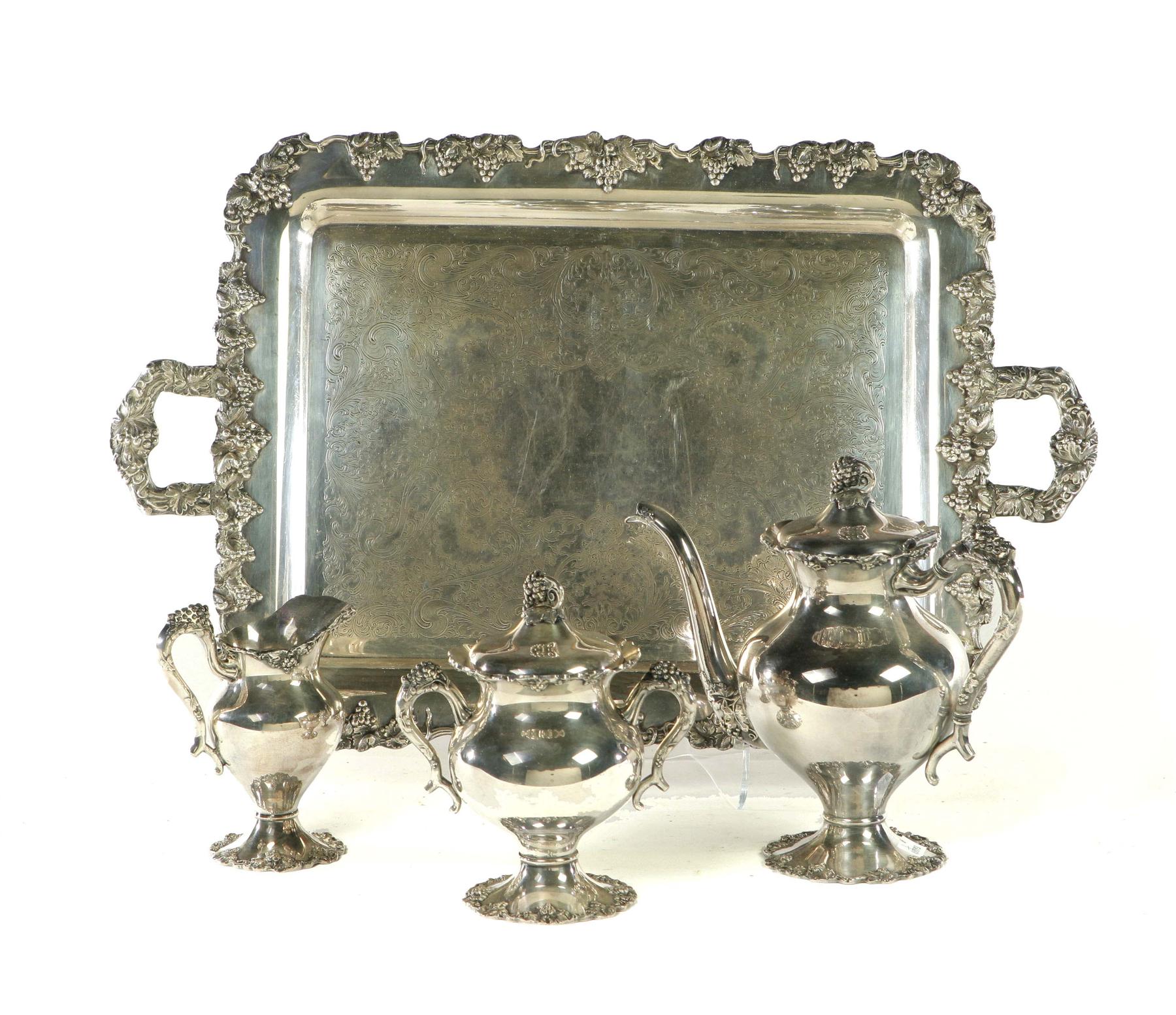 Appraisal: FOUR PIECE SILVER PLATED TEA SET American mid th century