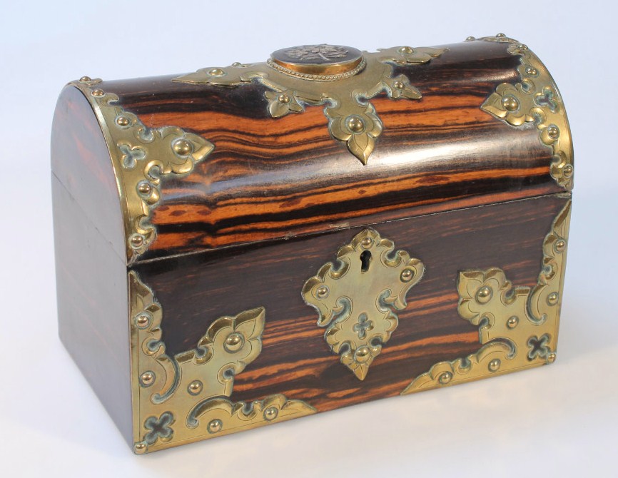 Appraisal: A thC brass and coromandel stationery box the domed lid