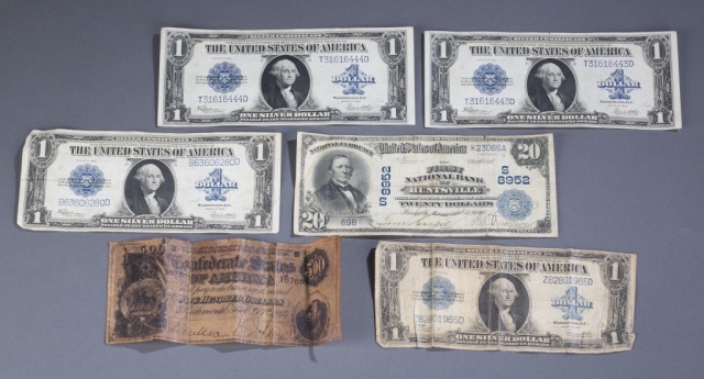 Appraisal: Six Pieces of American Currenc Including Four Silver Dollar certificates