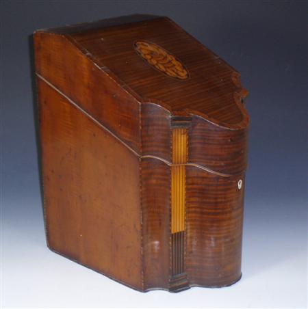 Appraisal: A George III mahogany serpentine knife box with inlaid marquetry