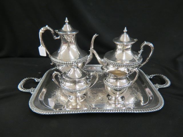 Appraisal: Silverplate Tea Coffee Tea Service gadroon borders pcs tray is