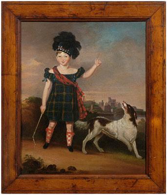 Appraisal: th century portrait Scottish child child with tartan costume and