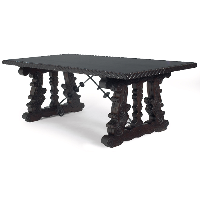 Appraisal: Elidio Gonzales dining table and six chairs deeply hand carved