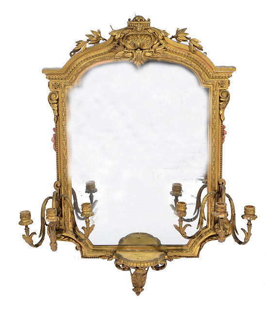 Appraisal: A TH CENTURY GILT GESSO FRAMED GIRANDOLE MIRROR the arching