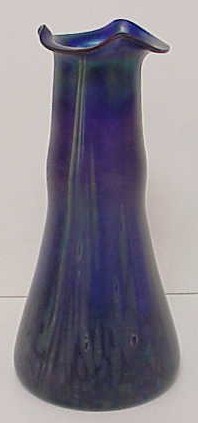 Appraisal: Bohemian Art Nouveau glass vase probably Rindskopf dark blue iridescent