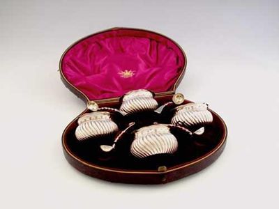 Appraisal: A Victorian cased set of four fluted circular salts and