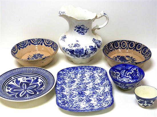 Appraisal: Blue decorated pottery assortment seven pieces J E Mayer English