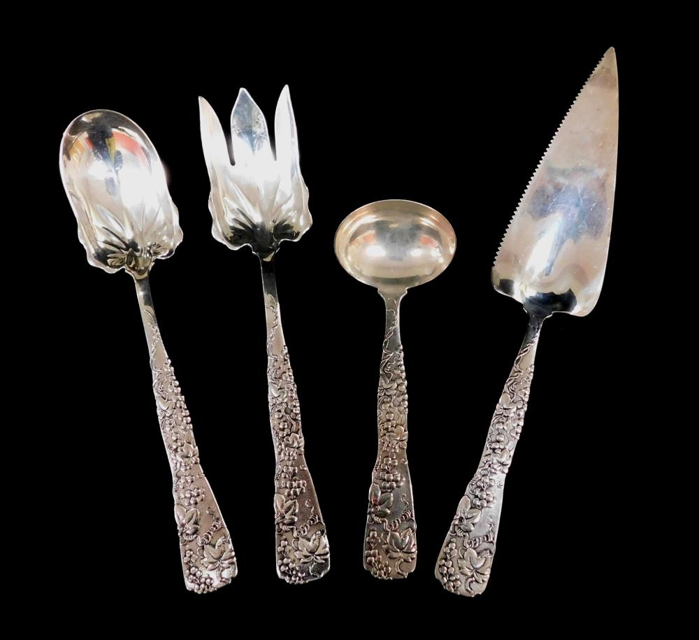 Appraisal: STERLING Tiffany Co Vine pattern four serving pieces pat grape