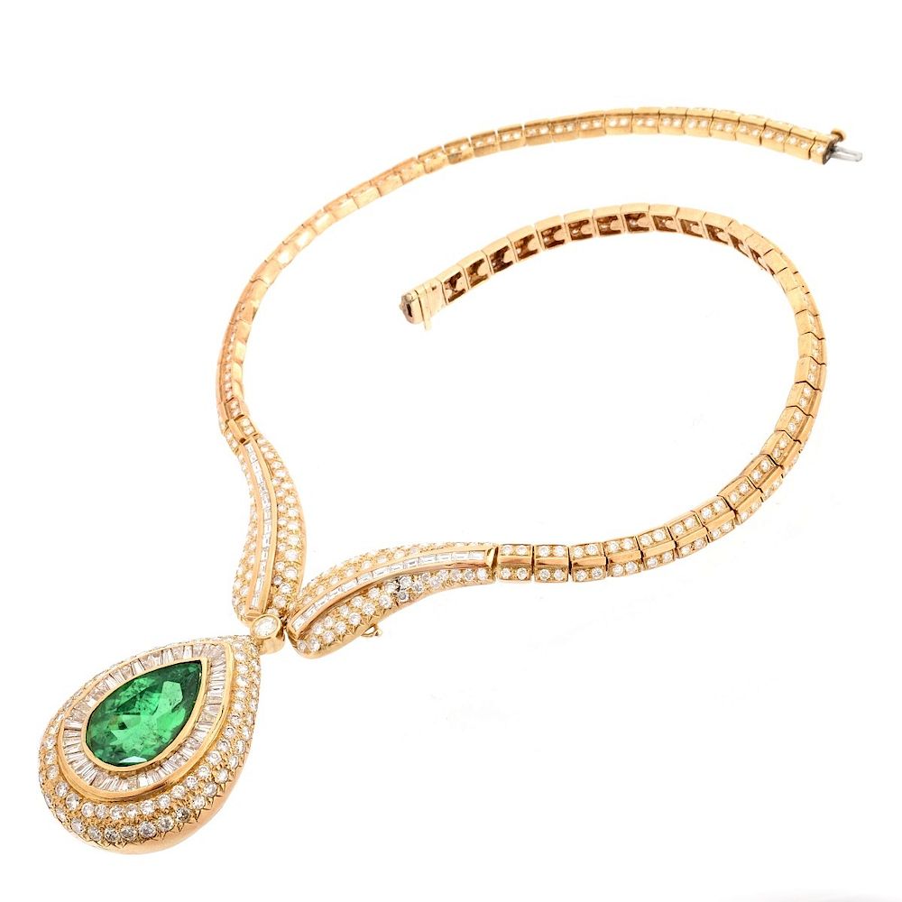 Appraisal: Important Emerald Diamond and K Necklace Important Approx Carat Pear