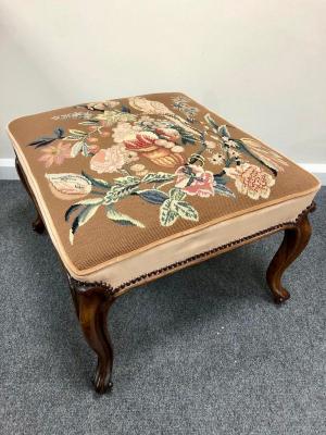 Appraisal: A Victorian rosewood framed stool with needlework upholstered seat the