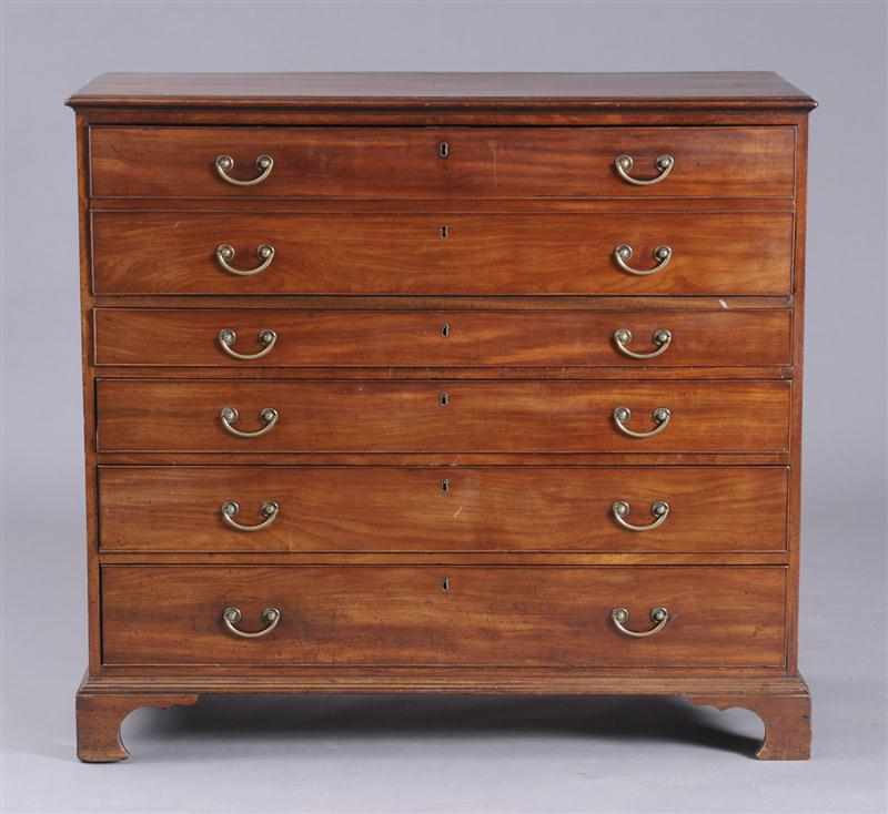 Appraisal: GEORGE III MAHOGANY SECRETAIRE CHEST OF DRAWERS The fall front