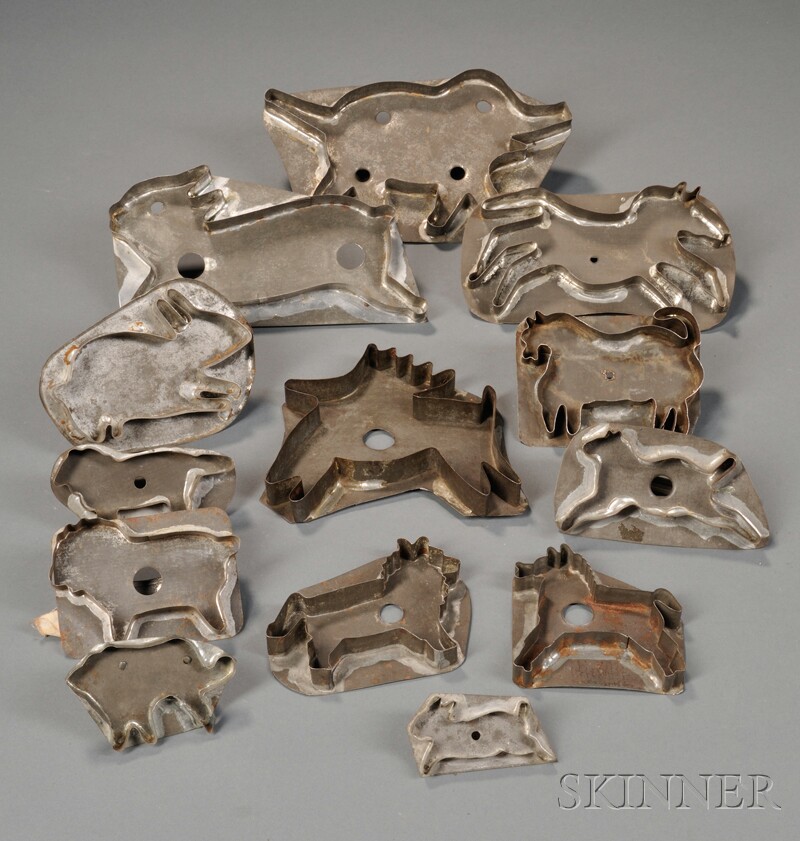 Appraisal: Thirteen Assorted Animal-form Tin Cookie Cutters America late th early