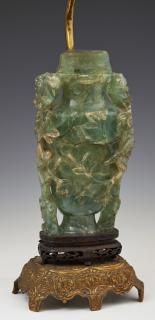 Appraisal: Chinese Green Hardstone Covered Vase early th c Chinese Green