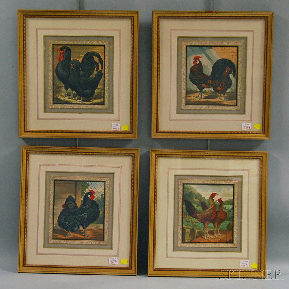 Appraisal: Four Framed Chromolithographs of Prize-winning Chickens from the Illustrated Book