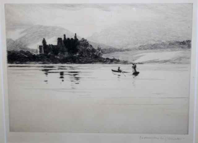 Appraisal: NORMAN WILKINSON - Fishing on a lake with castle in