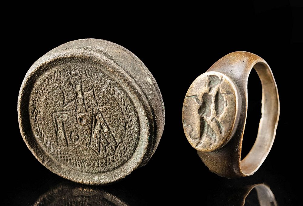 Appraisal: Byzantine Silver Ring and Leaded Brass Token Originally Listed At