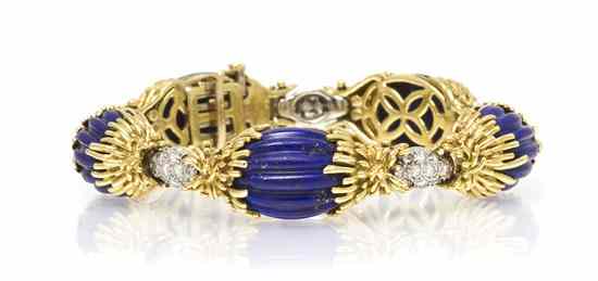 Appraisal: An Karat Gold Lapis Lazuli and Diamond Bracelet Circa containing