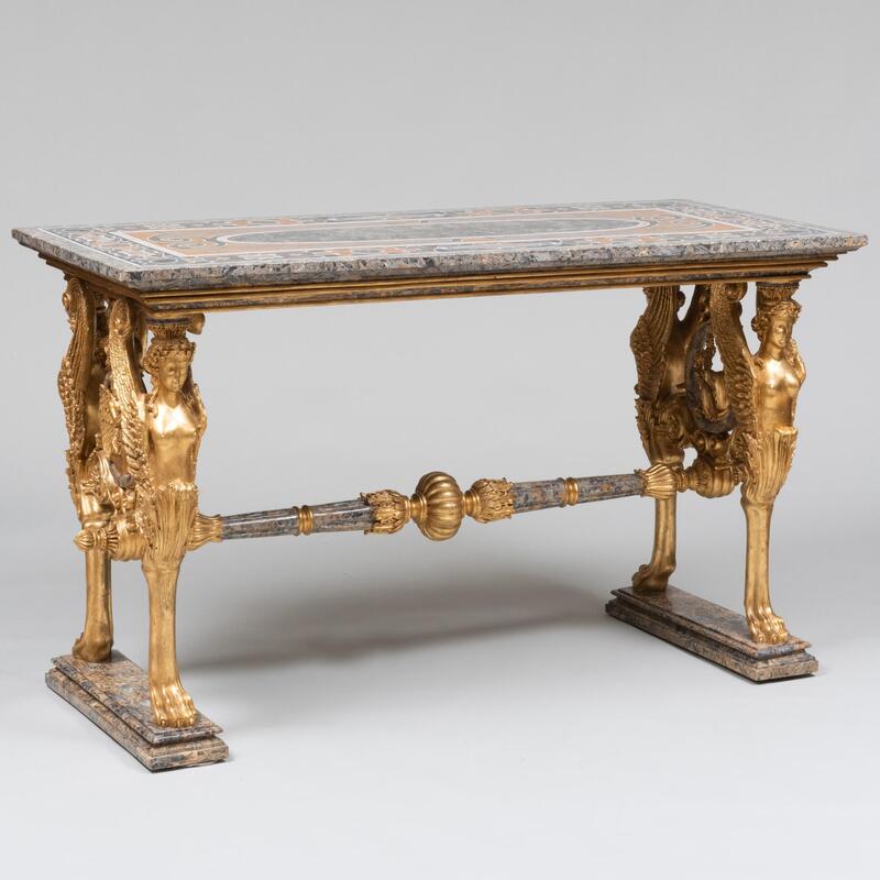 Appraisal: Italian Neoclassical Style Pietra Dura and Giltwood Center Table in