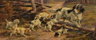 Appraisal: Edmund H Osthaus - Hunting Dog with Pupsoil on canvas