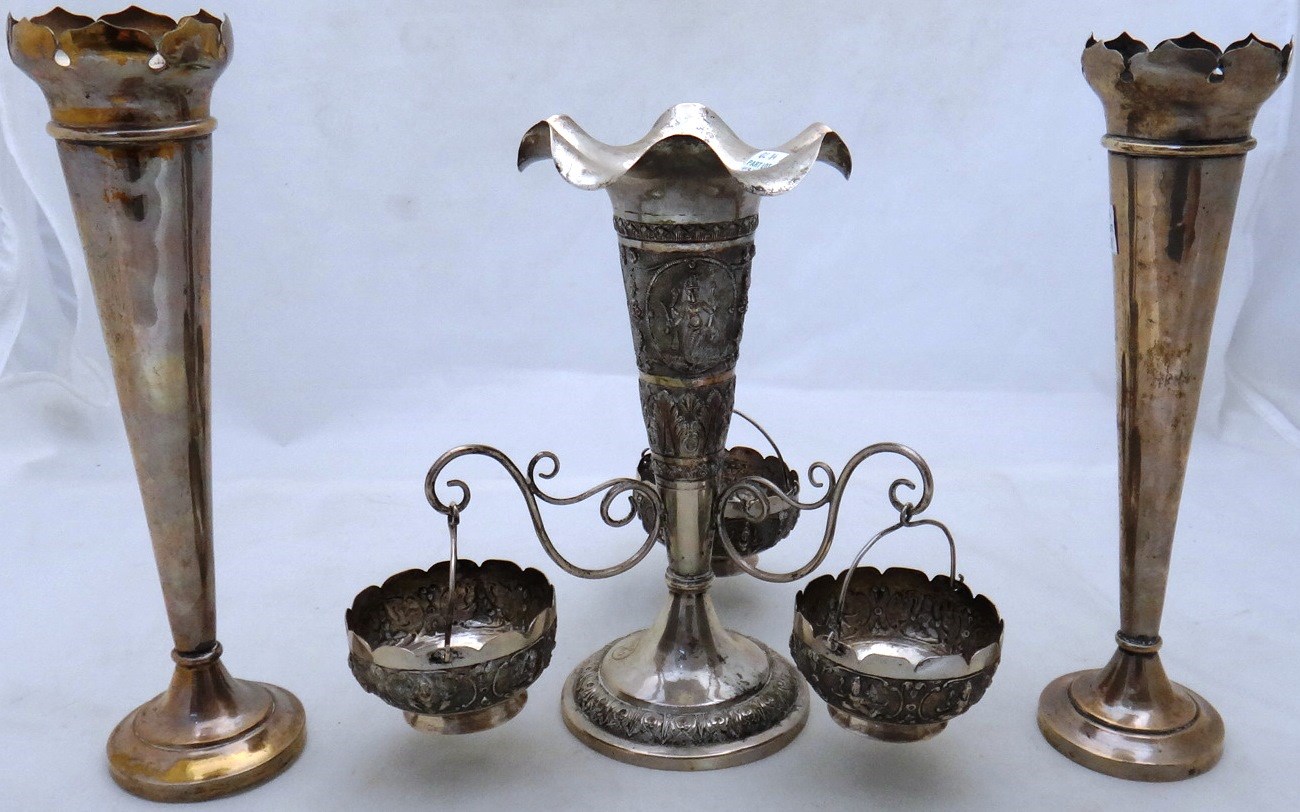 Appraisal: An Eastern table centrepiece formed as a central trumpet shaped