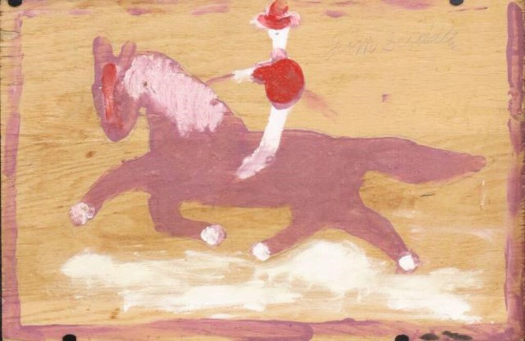 Appraisal: Framed mixed media painting on wood panel Rider on Horseback