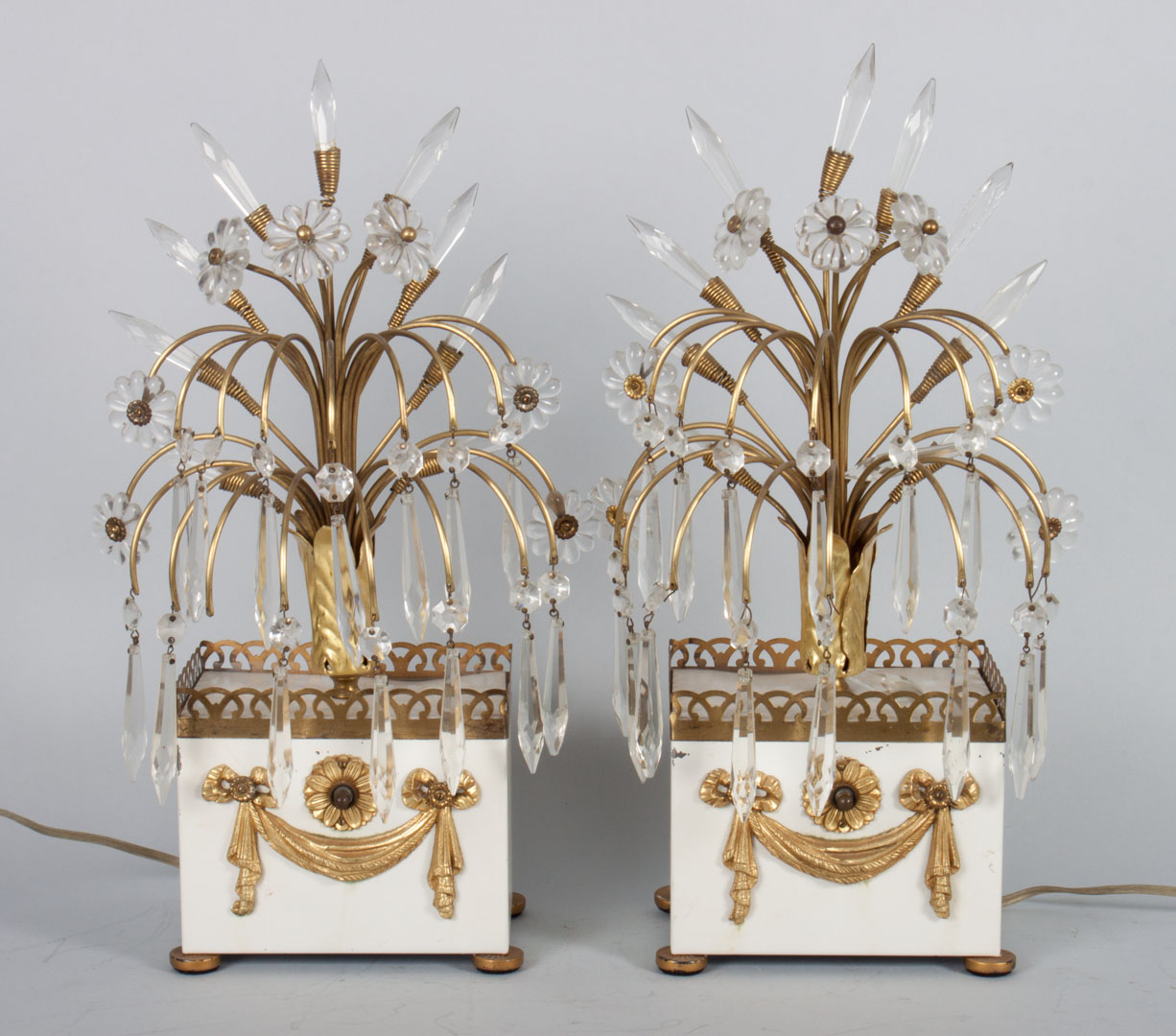 Appraisal: Pair of Empire style electrified girandoles enameled metal and brass