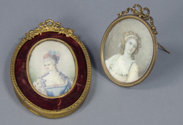 Appraisal: Two Hand-Painted Portraits of LadiesOne of young woman in pink