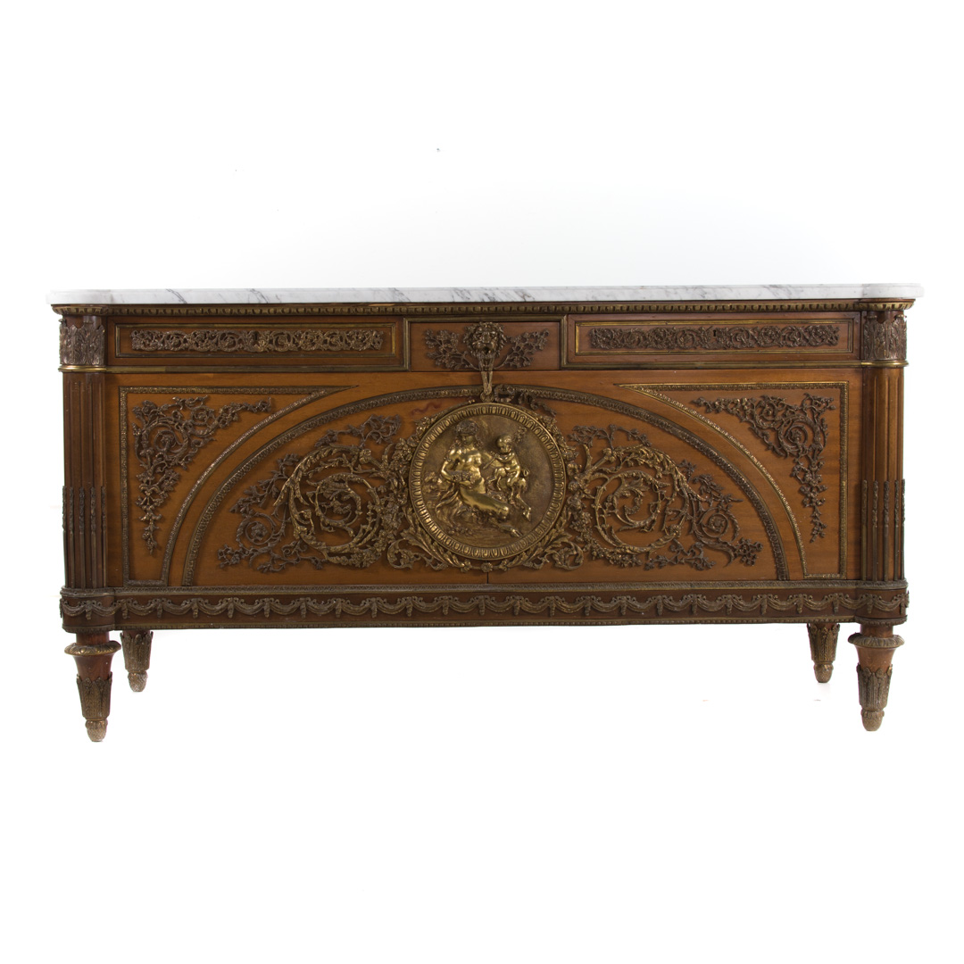 Appraisal: Louis XVI style brass mounted mahogany commode in the manner